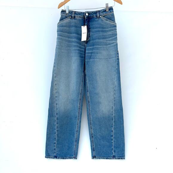 New ME+EM Twisted Seam Jeans Barrel Blue Wash Pants Size 26 Wide Leg Denim - Picture 2 of 12
